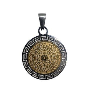 FINI Dream Mexican Mayan Calendar Pendant Two Tone Gold & Silver Tone